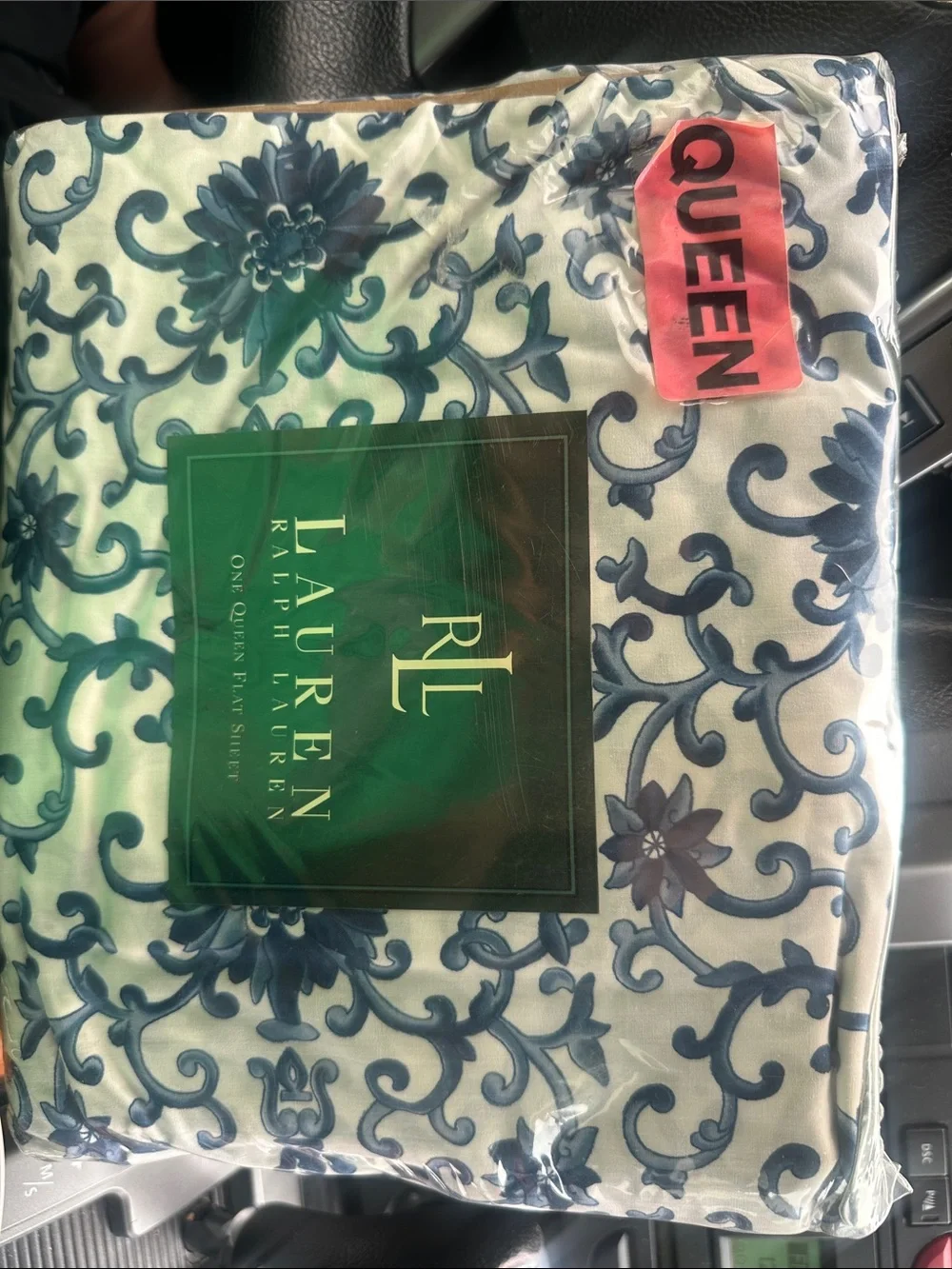 Vintage Lauren Ralph Lauren White and Blue Floral Queen Sheet